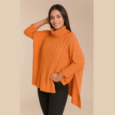 Ruana artesanal 100% hilo nacional Color Naranja